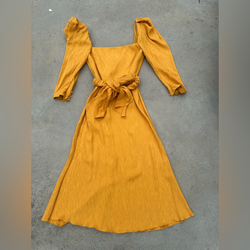 BNWT Johanna Ortiz Lotus & Beetle Mustard Midi Dress with Sash